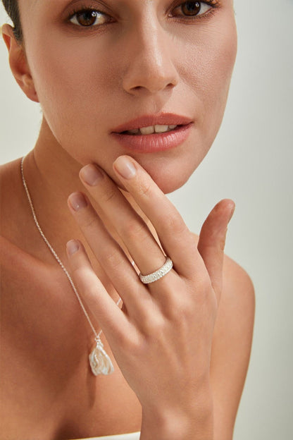 Silver Pearl Twine Open Ring