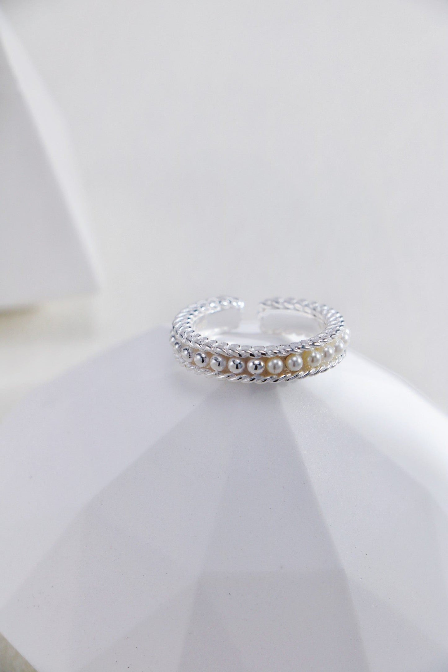 Silver Pearl Twine Open Ring