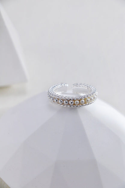 Silver Pearl Twine Open Ring
