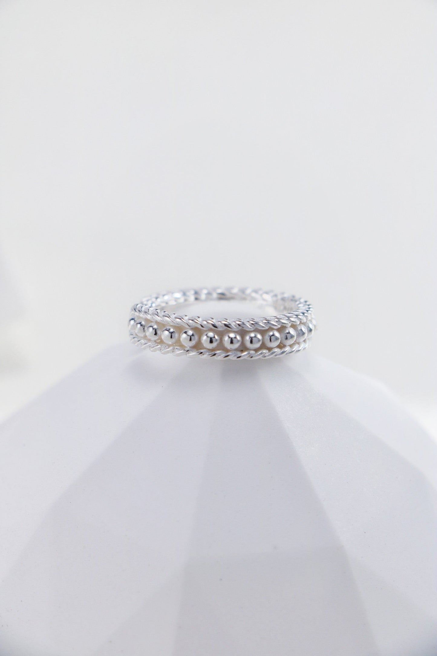 Silver Pearl Twine Open Ring