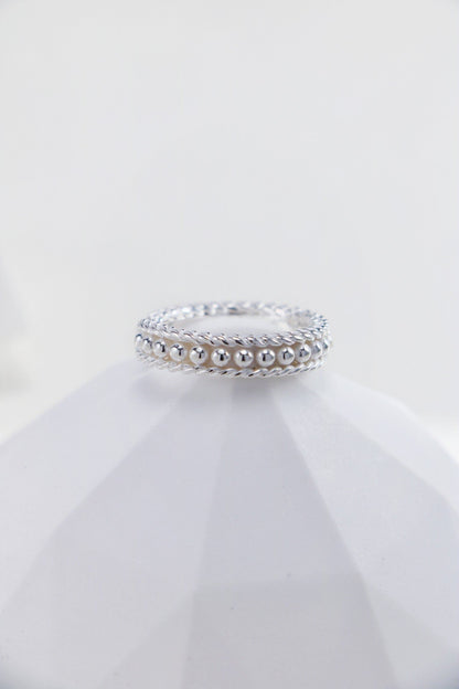 Silver Pearl Twine Open Ring