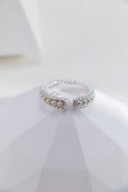 Silver Pearl Twine Open Ring