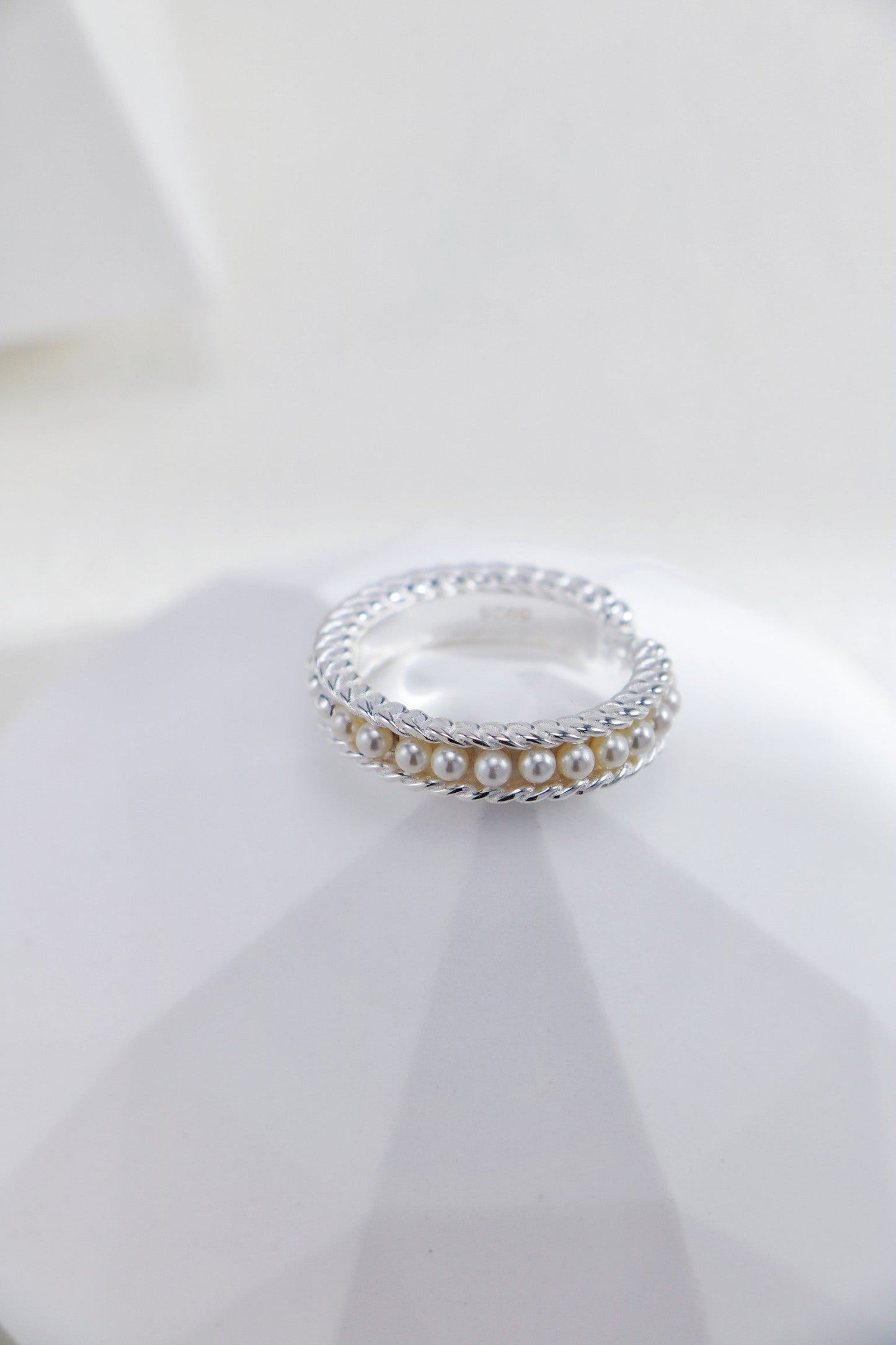 Silver Pearl Twine Open Ring