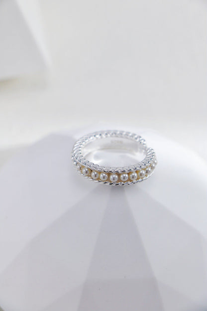 Silver Pearl Twine Open Ring