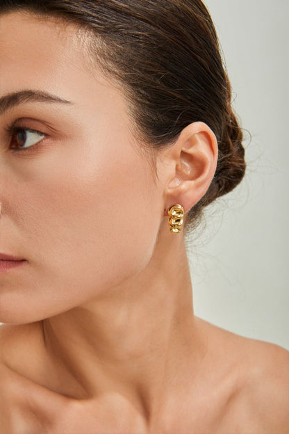 Gold Plated Rippled Stacks Earrings