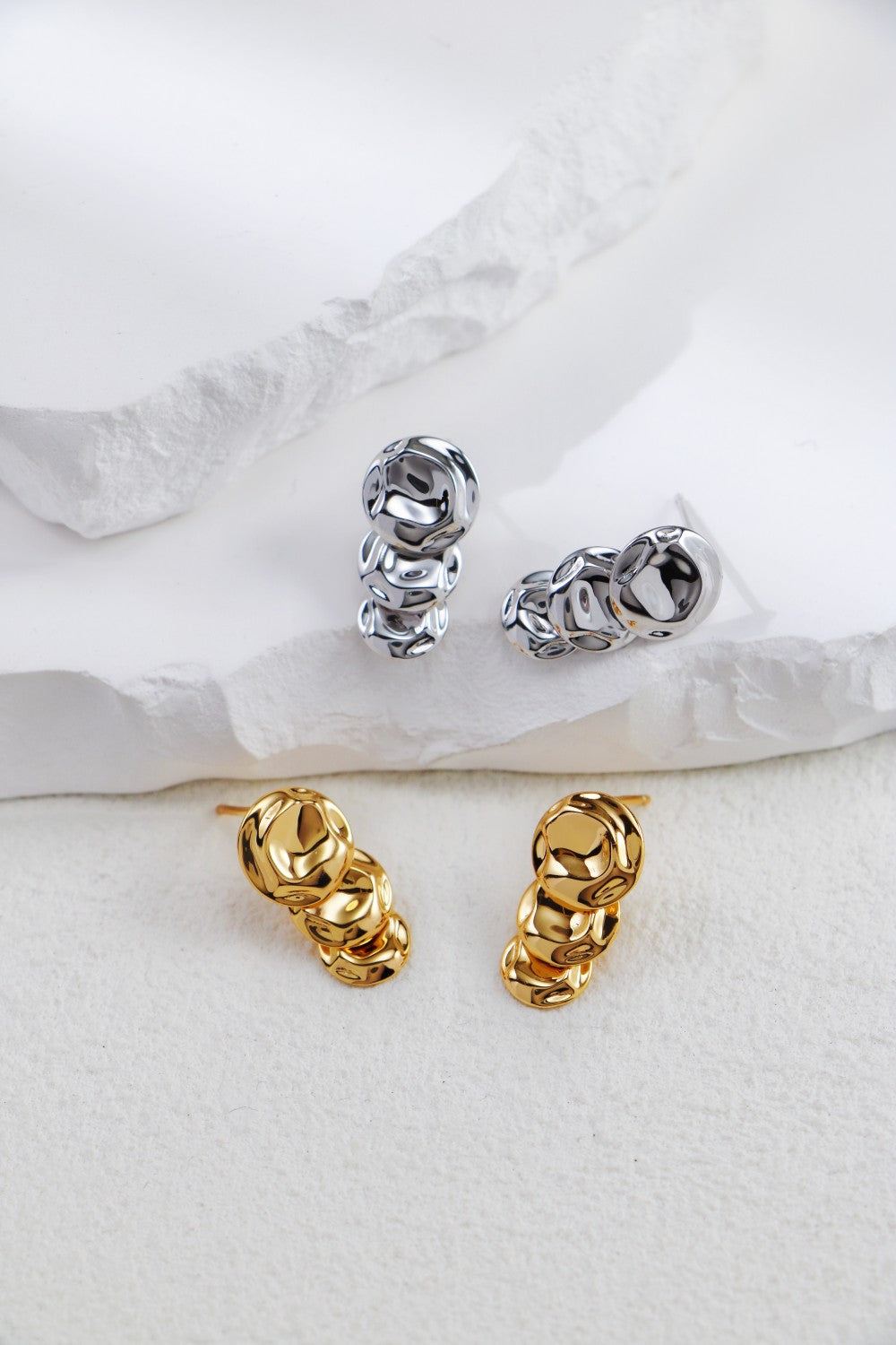 Silver Rippled Stacks Earrings