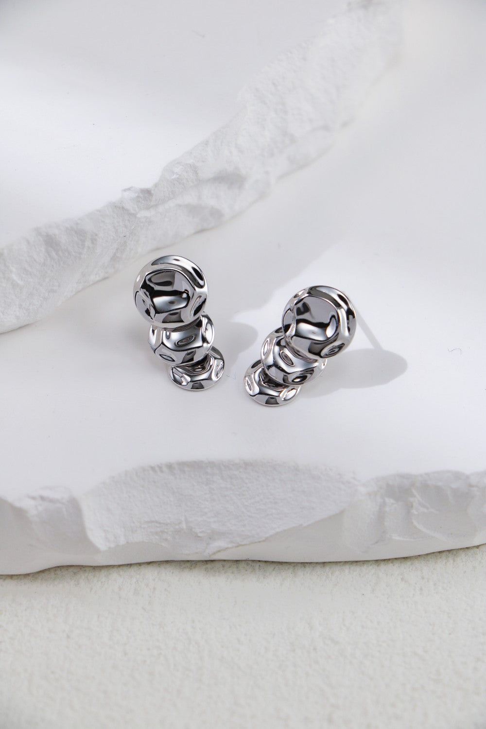 Silver Rippled Stacks Earrings