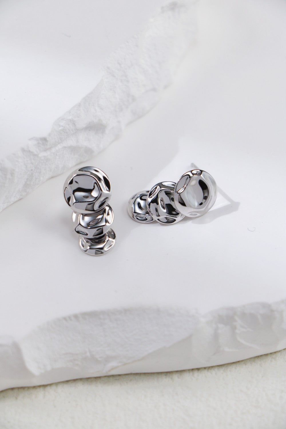 Silver Rippled Stacks Earrings