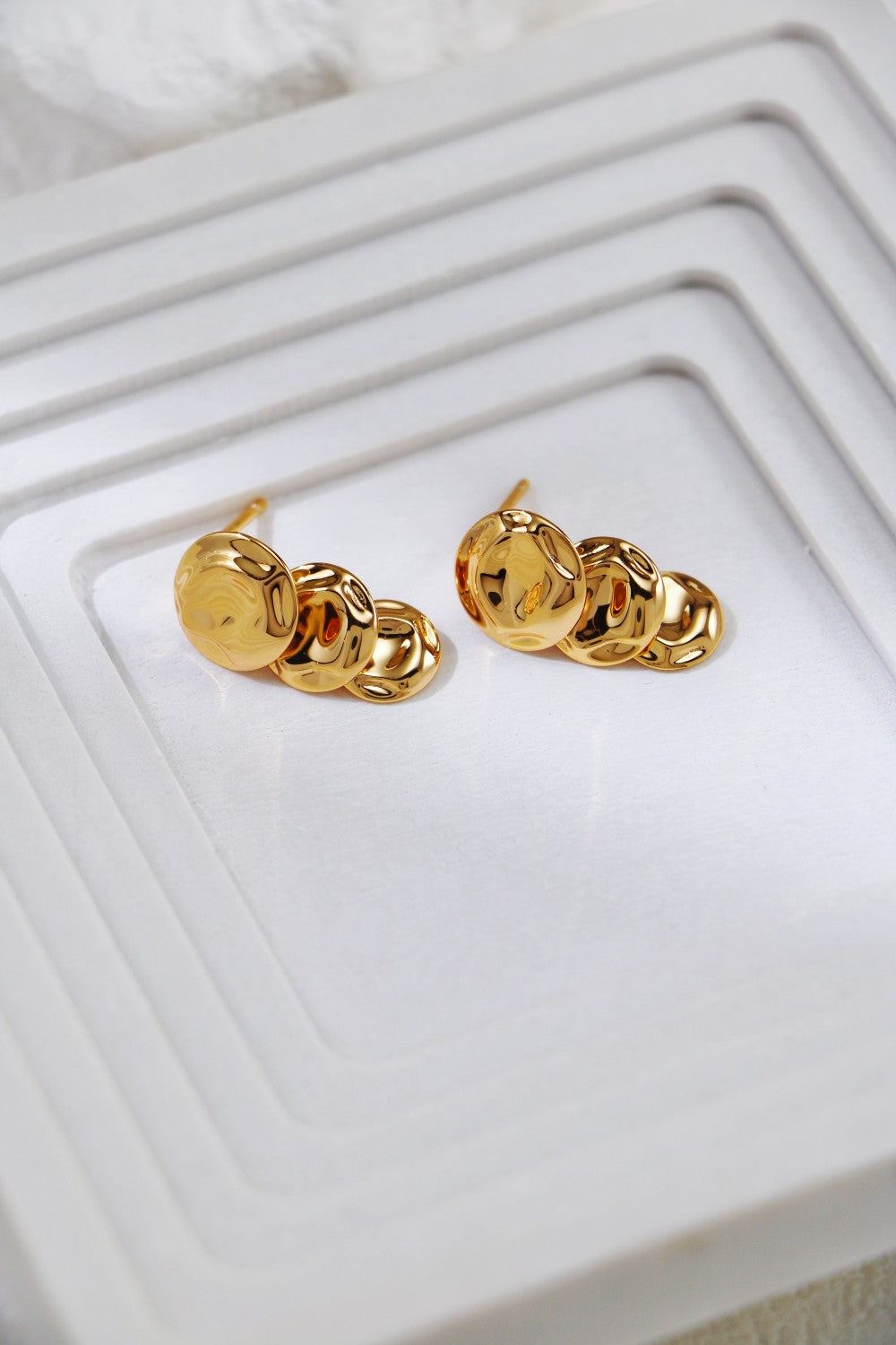 Gold Plated Rippled Stacks Earrings