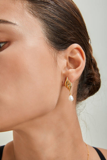Gold Plated Pearl Tendril Earrings