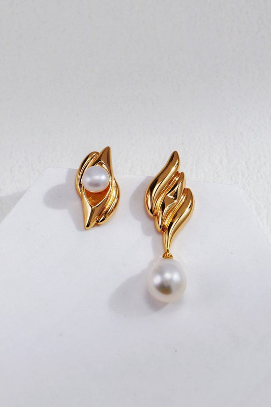 Gold Plated Pearl Tendril Earrings