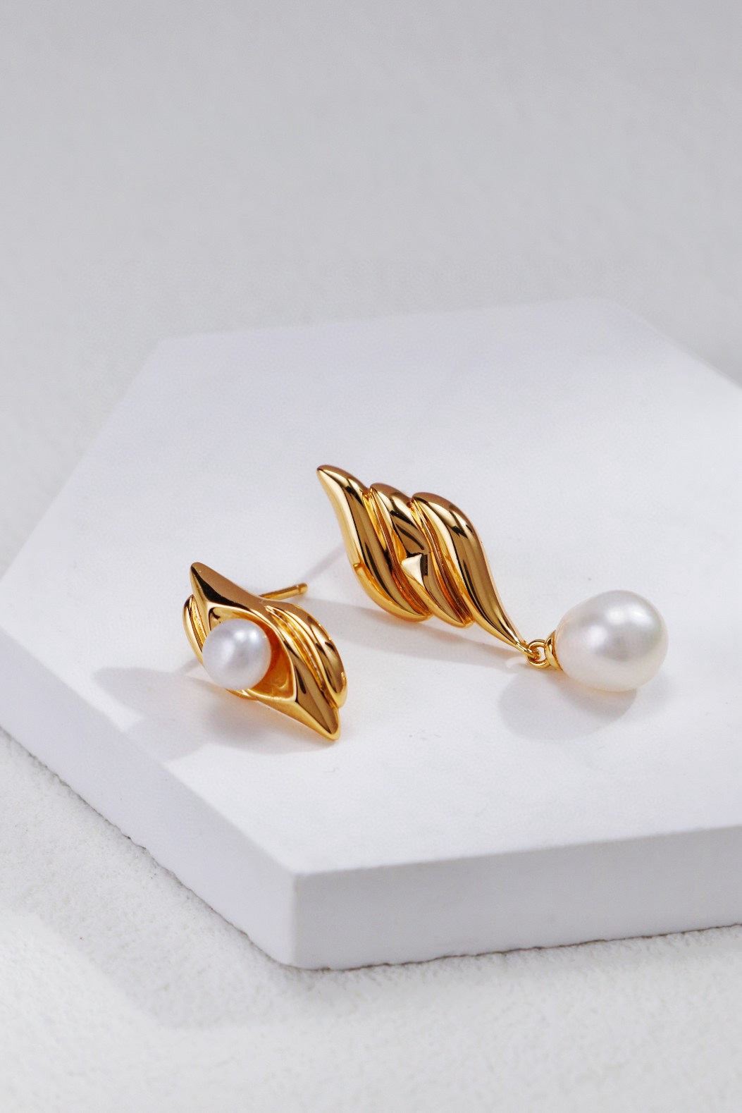 Gold Plated Pearl Tendril Earrings