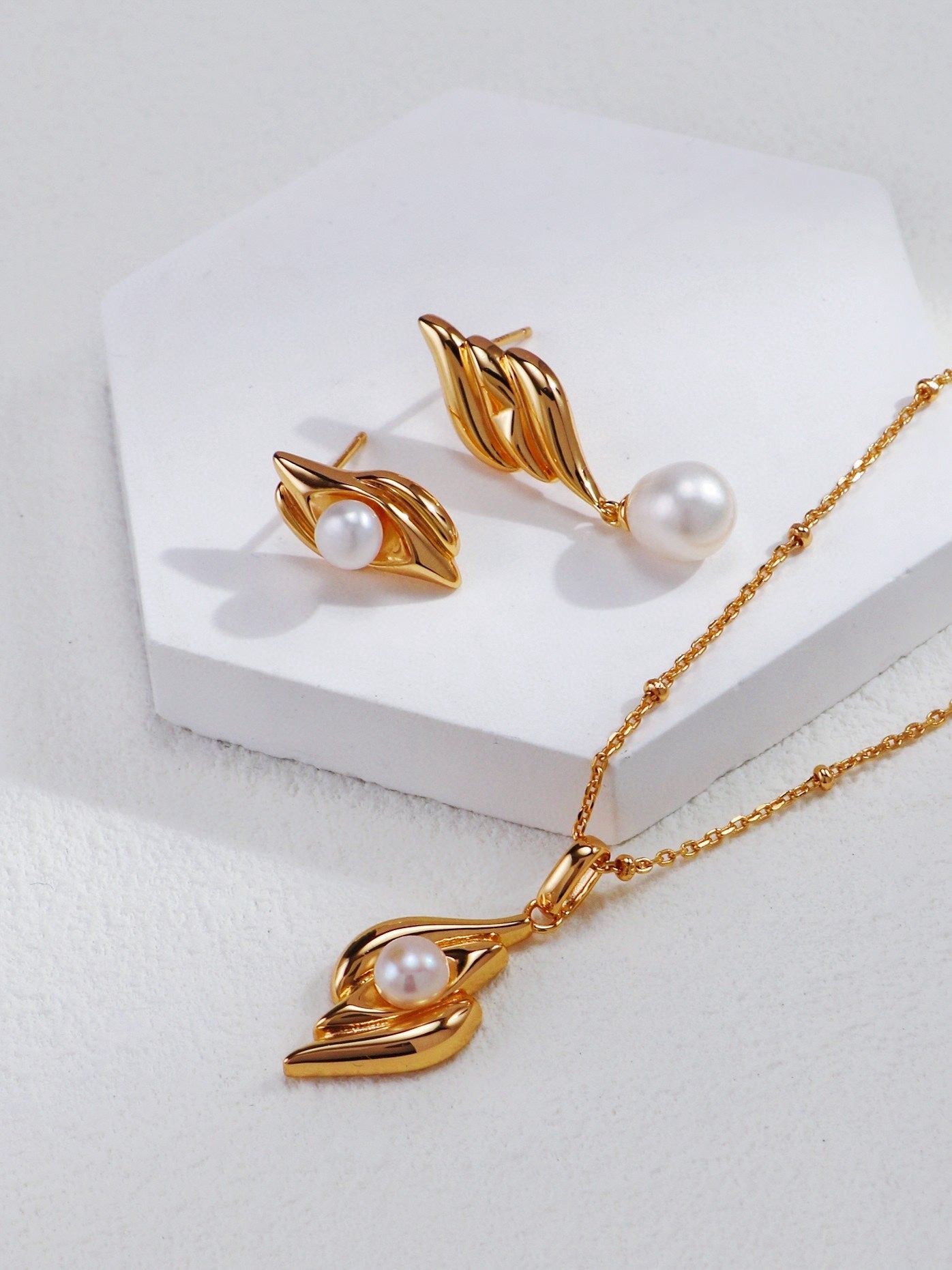 Gold Plated Pearl Tendril Earrings