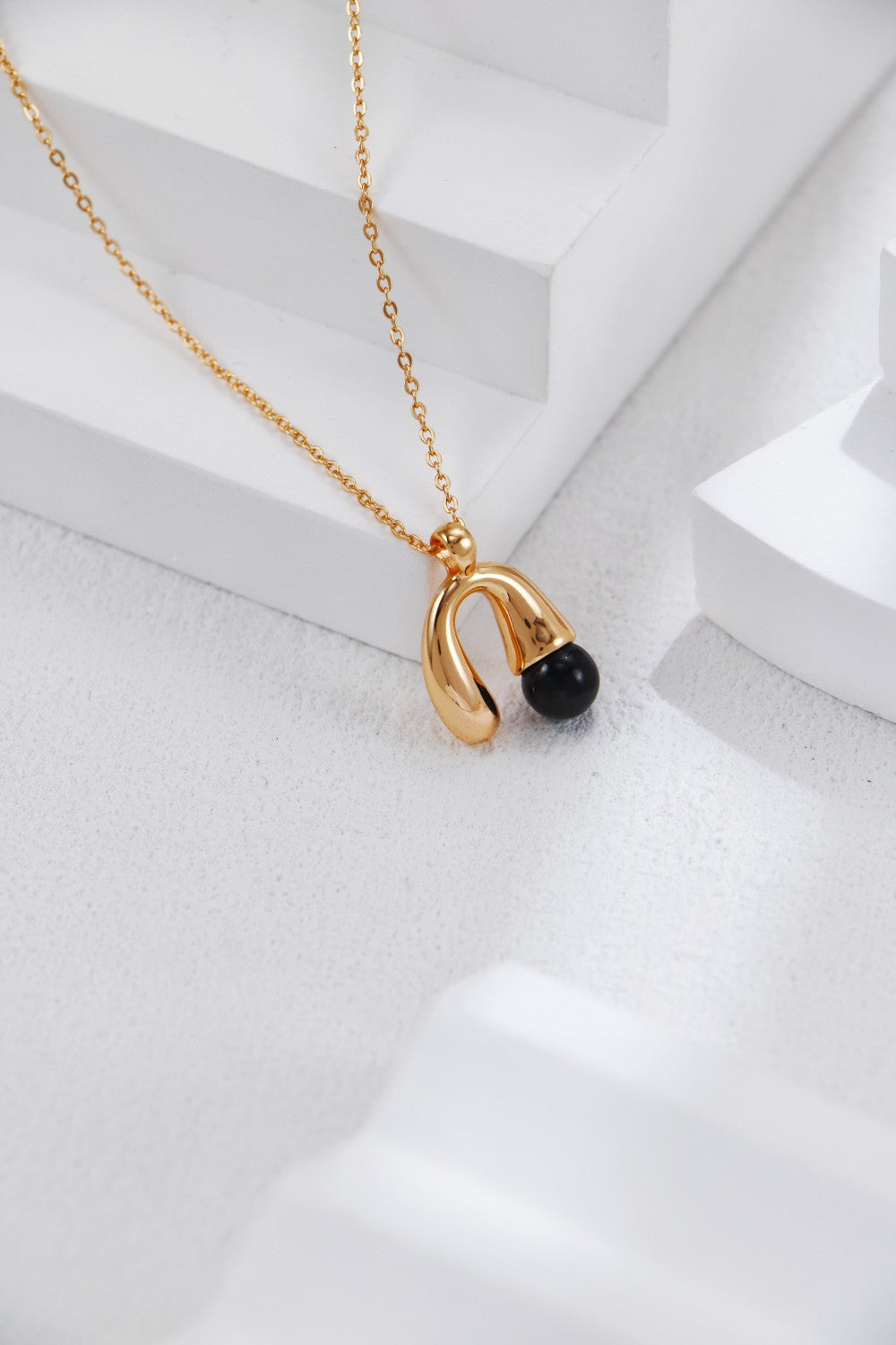 Gold Plated Onyx Agate Horn Necklace