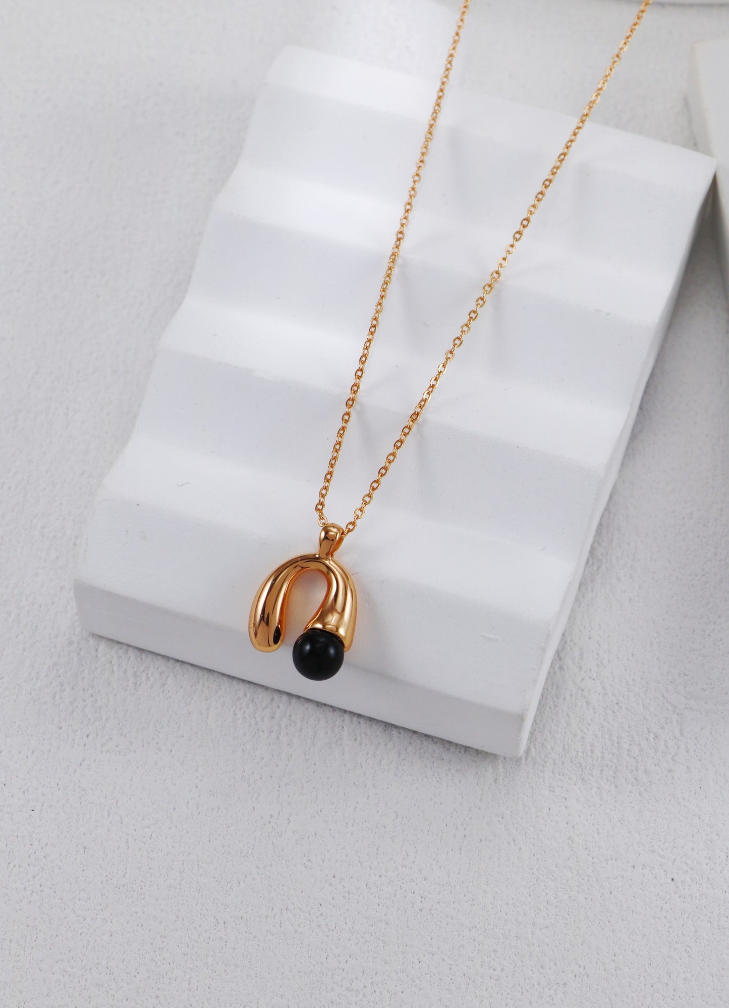 Gold Plated Onyx Agate Horn Necklace