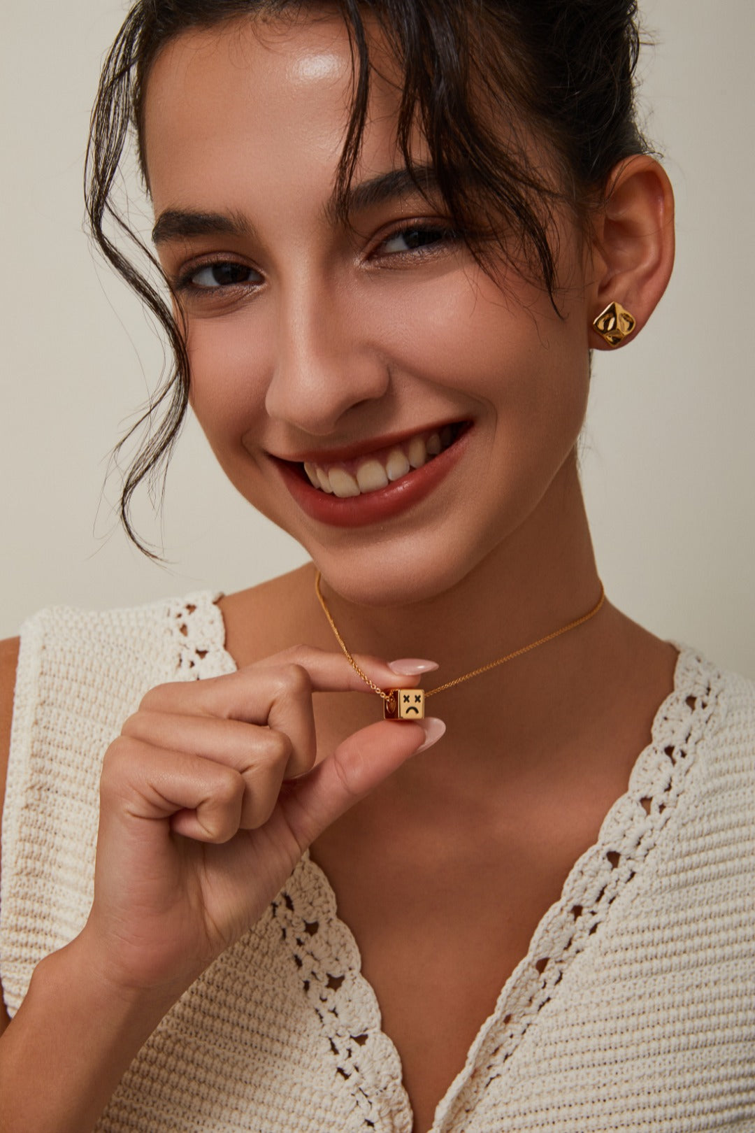 Gold Plated Smiley Dice Necklace