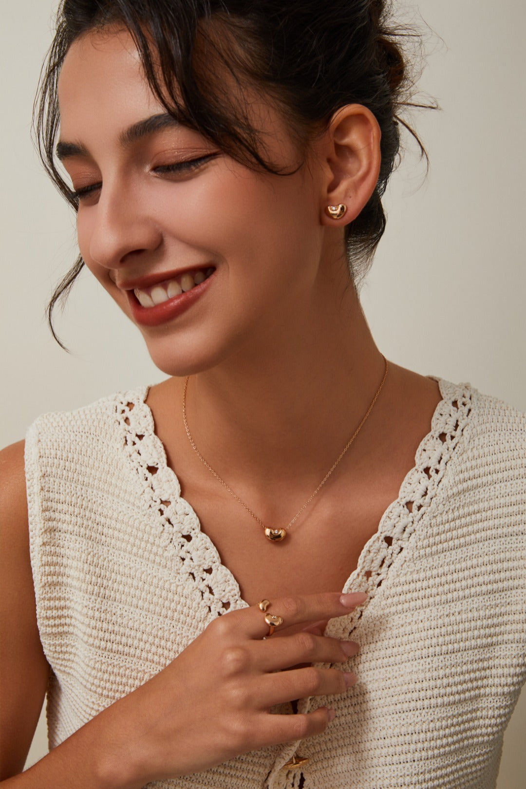 Gold Plated Zirconia Heart Shape Adjustable Rings