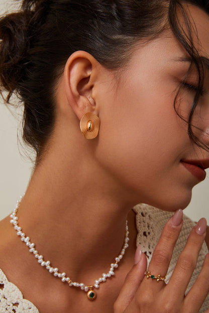 Gold Plated Oval Ripple Earrings