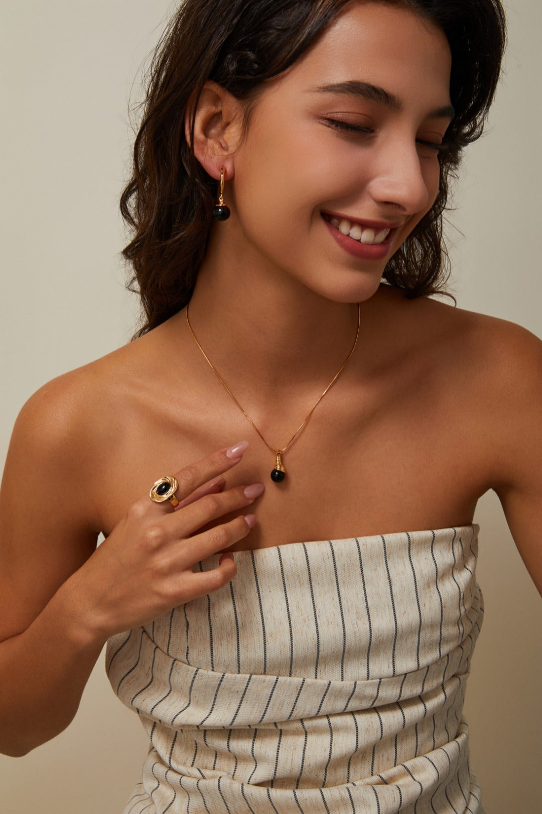 Gold Plated Onyx Drop Earrings