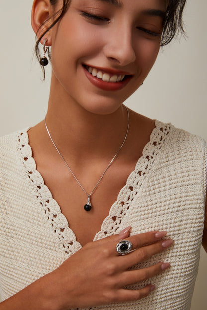 Silver Onyx Drop Earrings